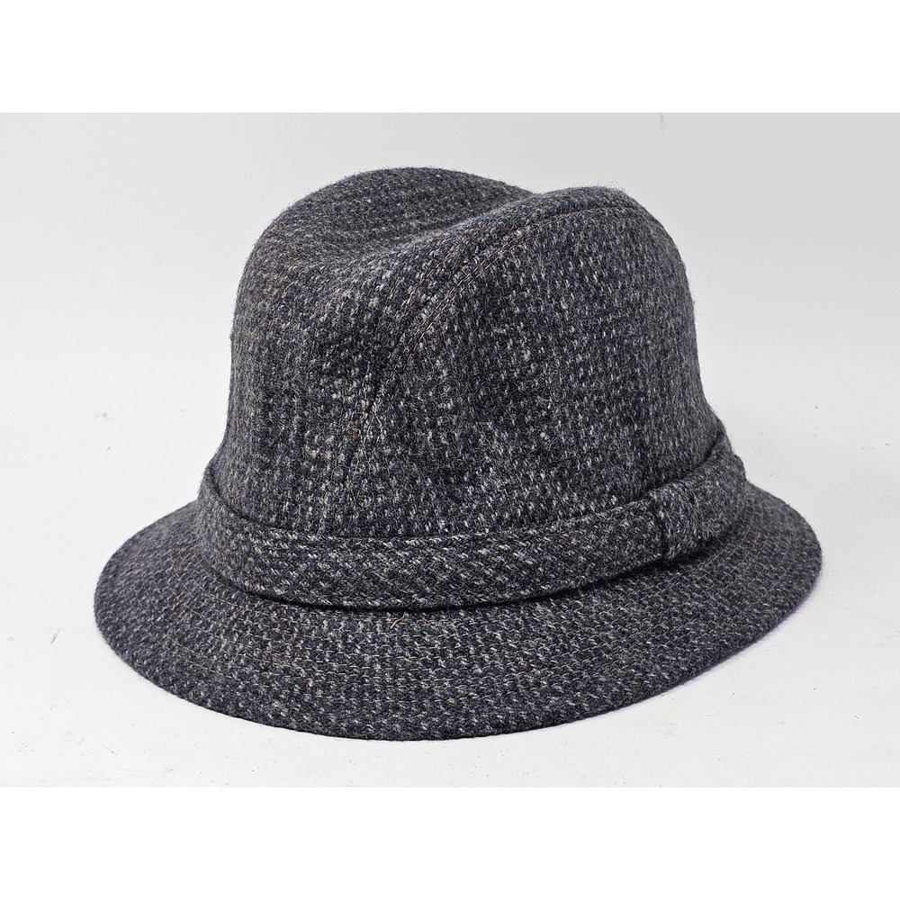 VINTAGE Stetson Hat Fedora Fitted Mens Large Gray Tweed Check Lined Wool Winter